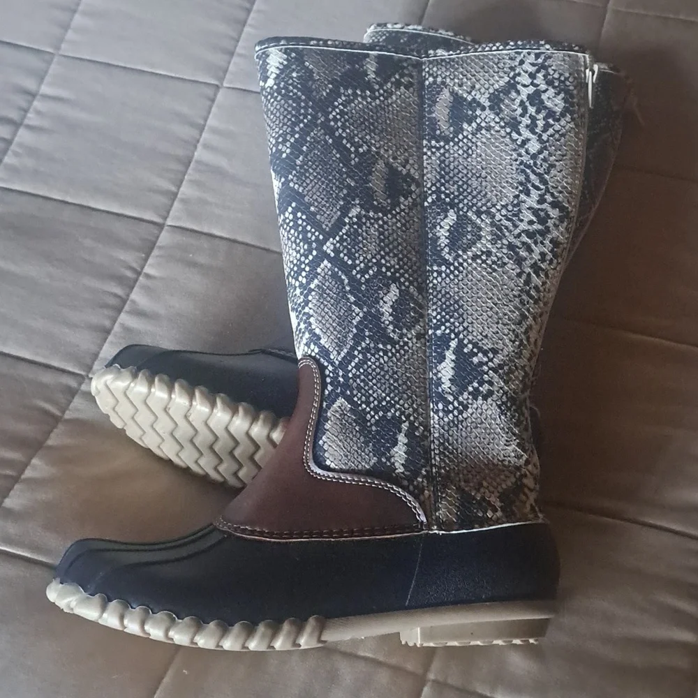 Women's Faux Snakeskin Waterproof Boots - Picture 3 of 7